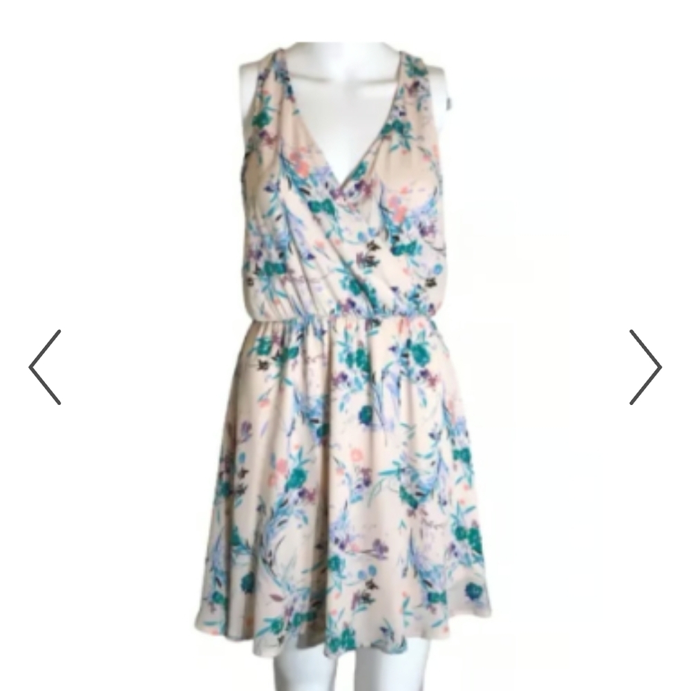 Lush Floral Print V-neck Faux Wrap Sleeveless Dress
